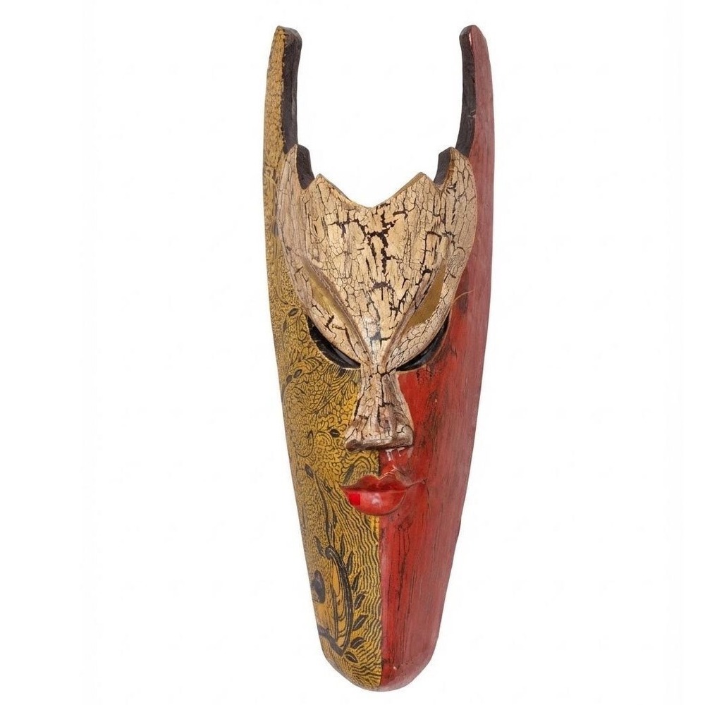 Bali Ethnic Tribal Wood Carved Mask Aflame Sejati Folk Art Wall Home Decor Face